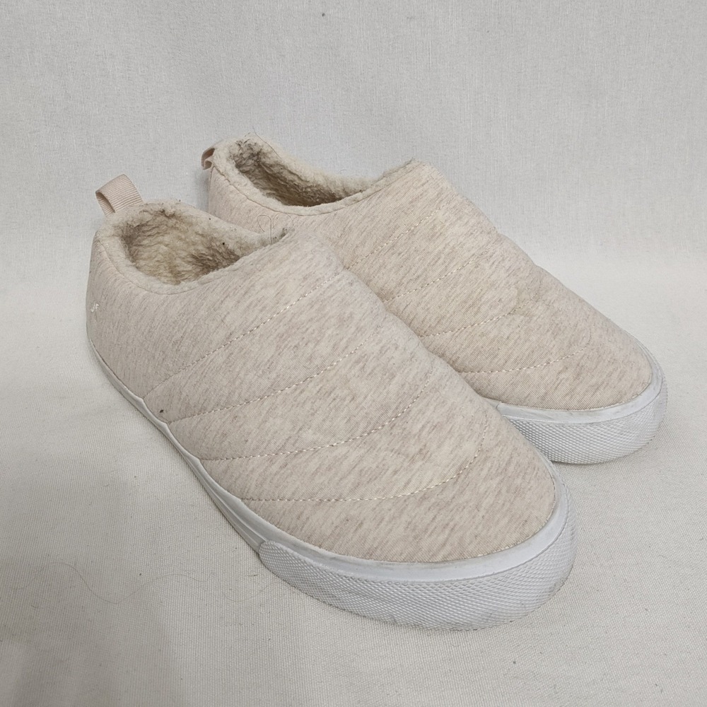 Hurley Arlo Puff Quilted Sherpa Lined Slip On Shoes Mules Beige Cozy Warm Size 6
